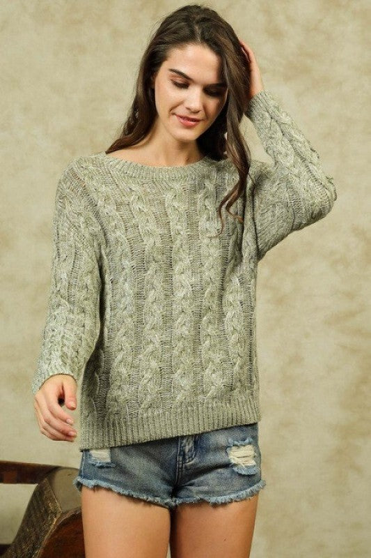 Bocale (Olive) Cable Knit Sweater