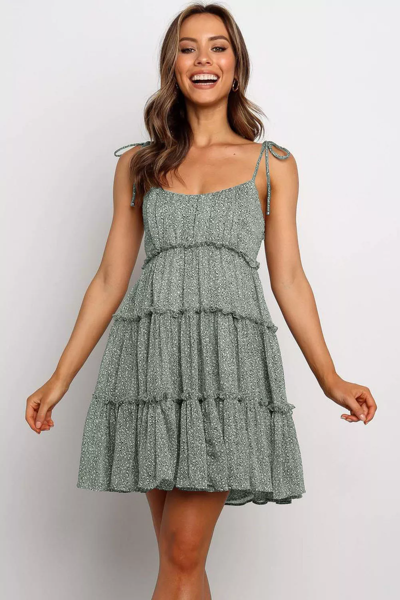 Gaby Ruffle Dress (Green) - La Bella Fashion Boutique