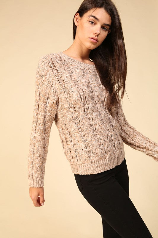 Bocale (Taupe) Cable Knit Sweater