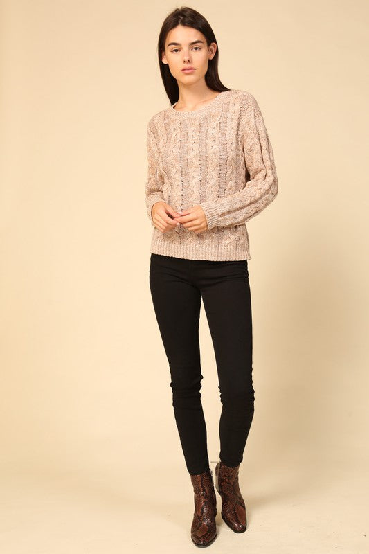 Bocale (Taupe) Cable Knit Sweater