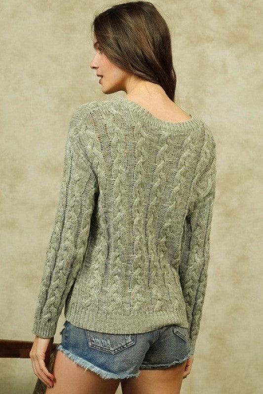 Bocale (Olive) Cable Knit Sweater