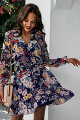 Aurano Chiffon Floral Dress (Blue) - La Bella Fashion Boutique