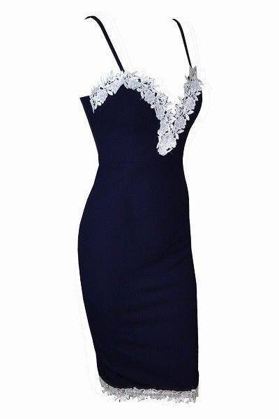 Lace Floral Navy Blue Bodycon Dress - La Bella Fashion Boutique