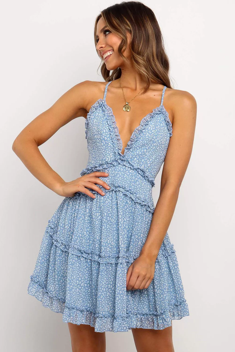 Osimo Ruffle Dress (Blue) - La Bella Fashion Boutique