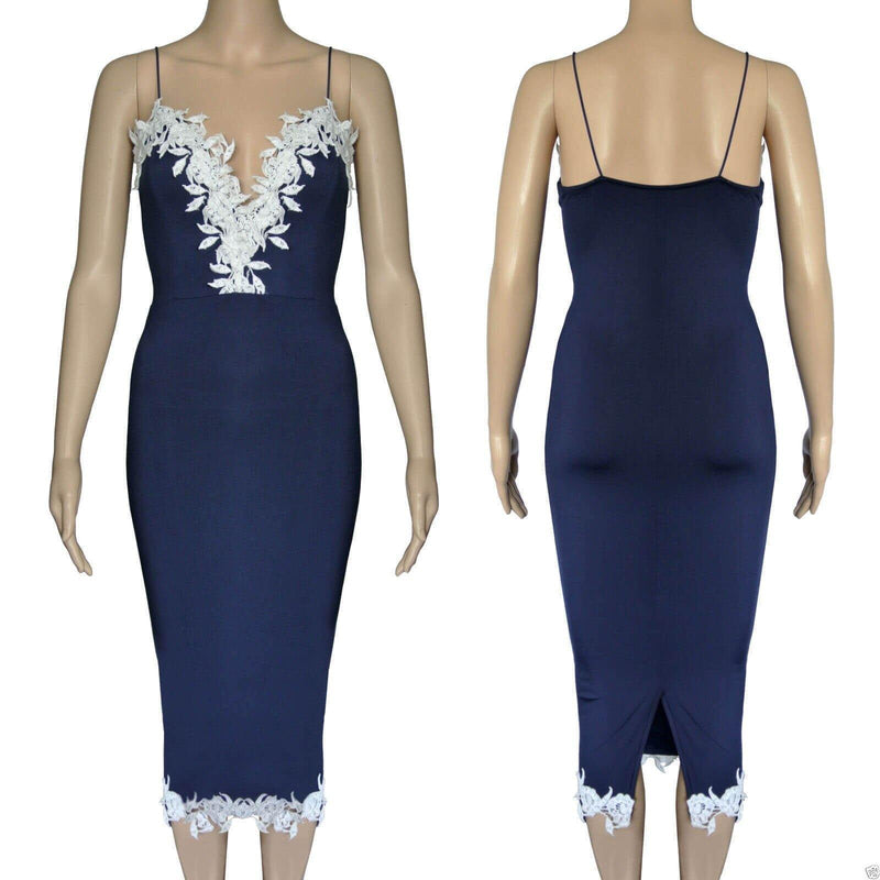 Lace Floral Navy Blue Bodycon Dress - La Bella Fashion Boutique