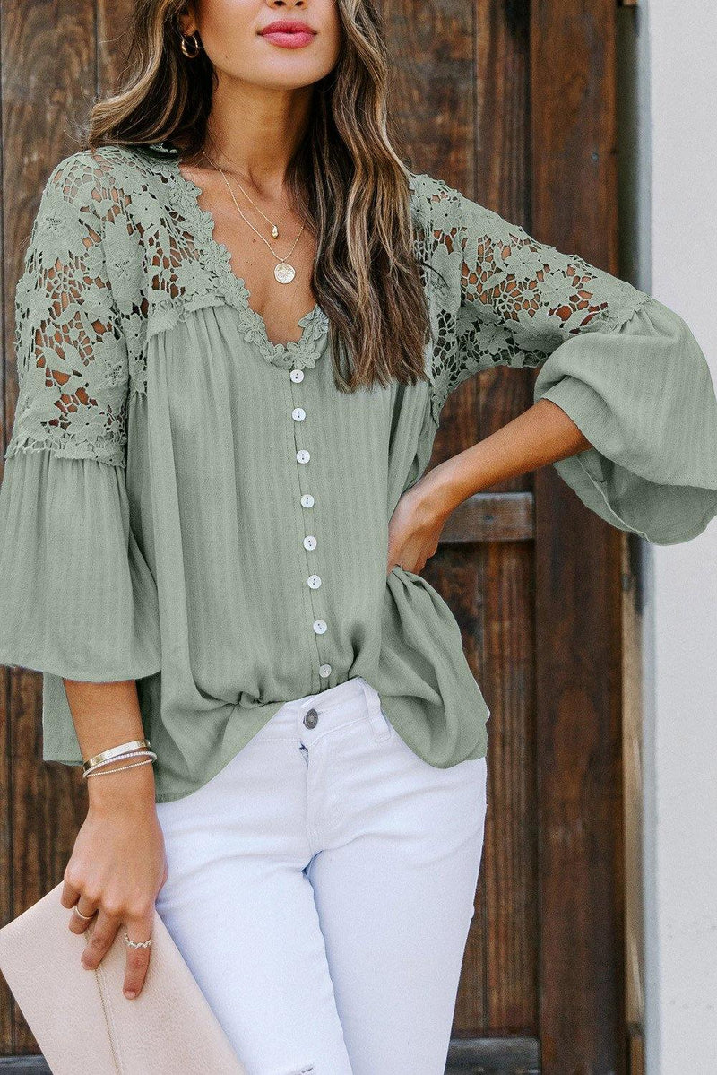 Cuneo Lace Shoulder (Green) - La Bella Fashion Boutique