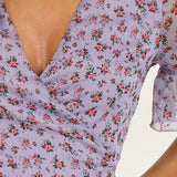 Ruffle Floral Chiffon Wrap Dress - La Bella Fashion Boutique
