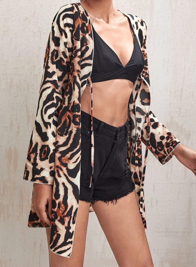 Leopard Print Tie Kimono - La Bella Fashion Boutique Online Fashion Boutique online boutique dresses tank tops