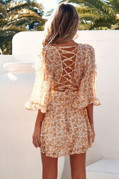 Lace-Up Back Floral Dress La Bella Fashion Boutique Lace-Up Back Floral Dress La Bella Fashion Boutique