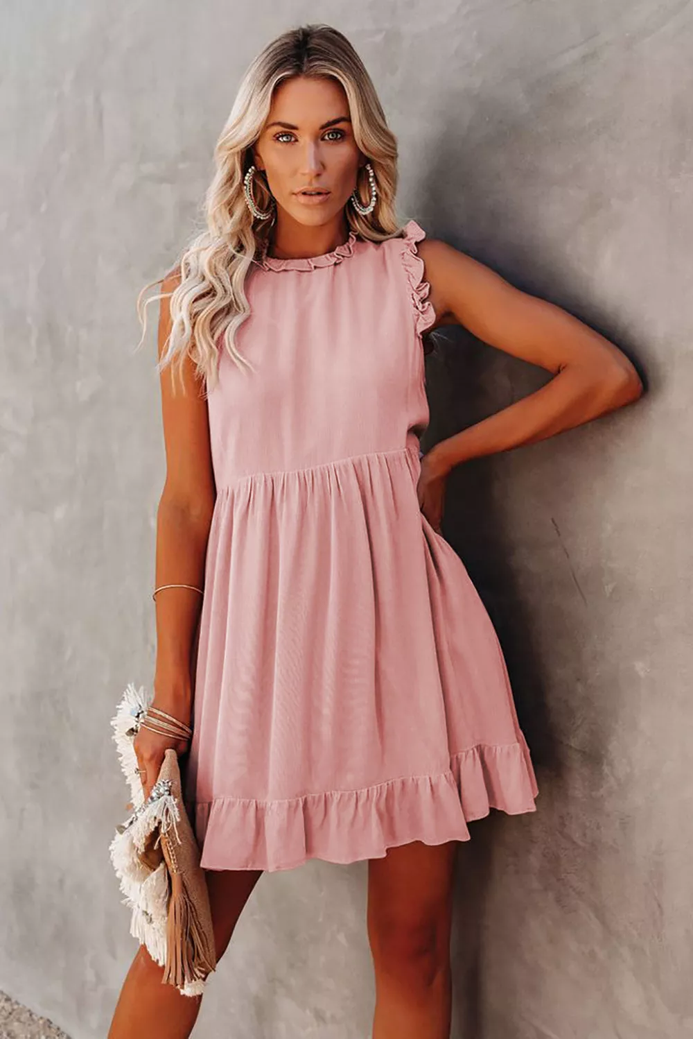 Rimasco Ruffle Dress (Pink) La Bella Fashion Boutique Rimasco Ruffle Dress (Pink) La Bella Fashion Boutique