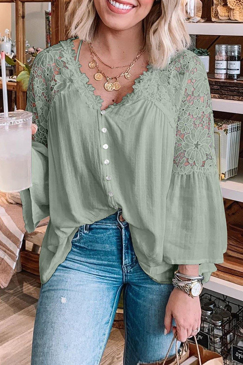 Cuneo Lace Shoulder (Green) - La Bella Fashion Boutique
