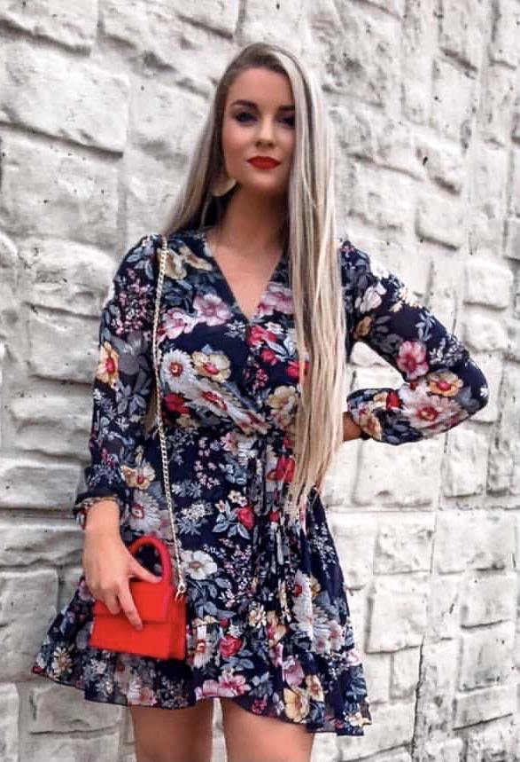 Aurano Chiffon Floral Dress (Blue) - La Bella Fashion Boutique Online Fashion Boutique online boutique dresses tank tops